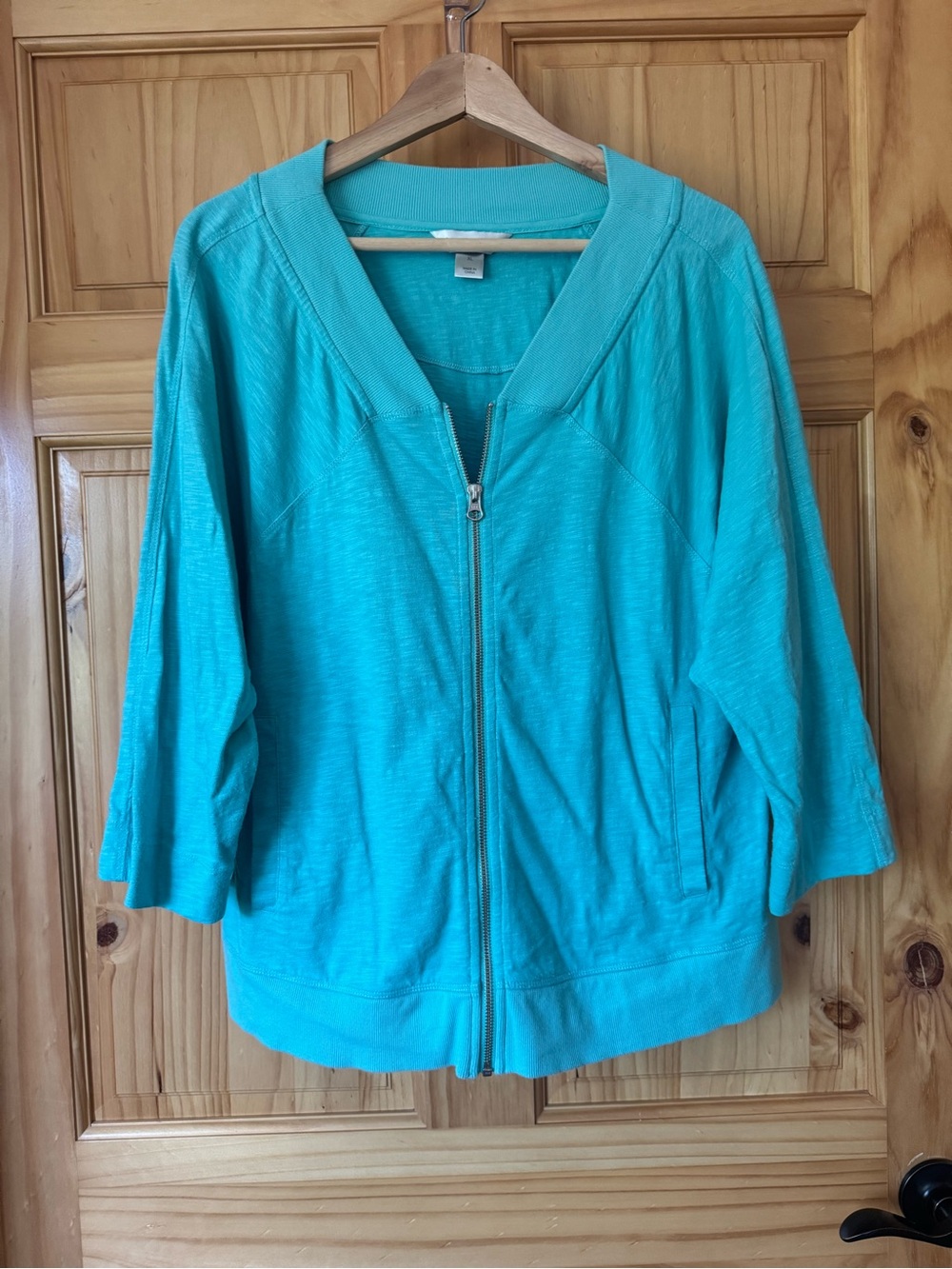 Christopher & Banks Turquoise Zip-Front 3/4 sleeve top size XL